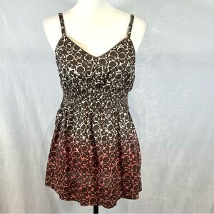 Elle 100% cotton brown tan and pink babydoll peplum top size small